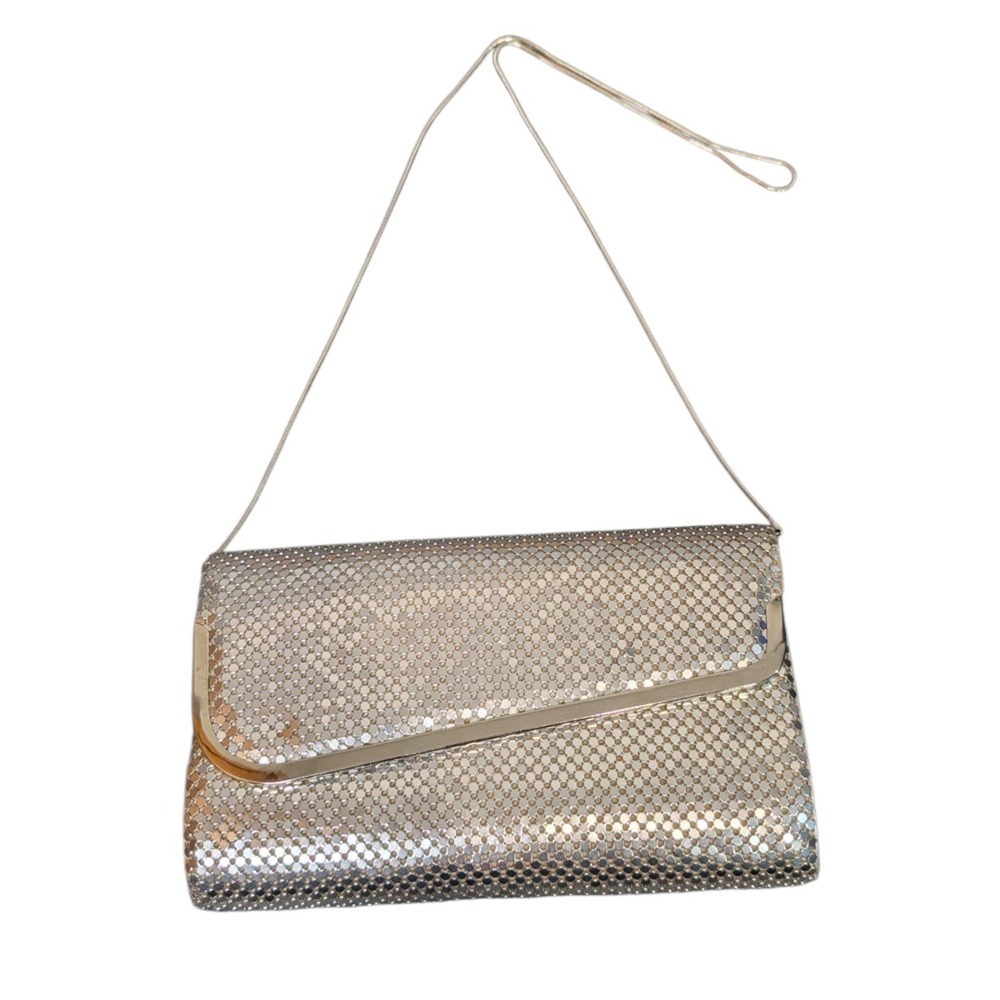 Vintage Silver Metal Mesh Evening Clutch Shoulder Bag Formal Wedding Bag
